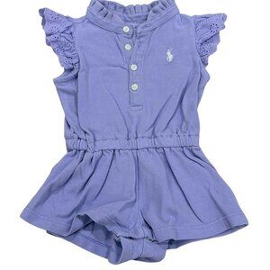 Ralph Lauren Baby Girl Purple Romper 3M Cotton Eyelet Ruffle Sleeveless Polo Sty